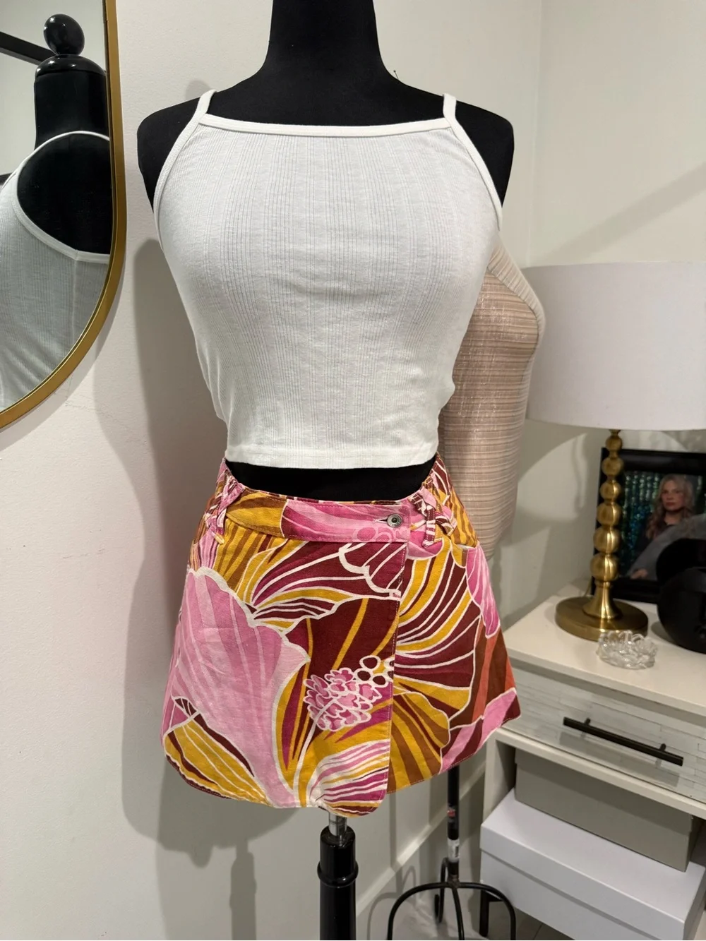 Vintage Dolce & Gabbana Floral Print Mini Skirt in Pink and Mustard - Picture 2 of 9